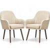 Set of 2 Retro Off-White Linen Upholstered Accent Chair with Stylish Wood Legs