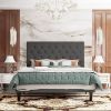King Size Adjustable Height Grey Linen Tufted Low Profile Platform Bed