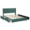 Full Size Green/Gold Linen Headboard 4 Drawer Storage Platform Bed
