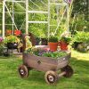 Decorative Wooden Wagon Cart with Handle Wheels and Drainage Hole-Rustic Brown