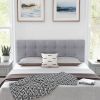Linen Upholstered Headboard with Solid Rubber Wood Legs-Gray