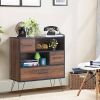 3-Tier Wood Storage Cabinet with Drawers and 4 Metal Legs