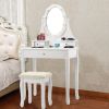 3 Drawers Lighted Mirror Vanity Dressing Table Stool Set-Black