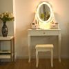 3 Drawers Lighted Mirror Vanity Dressing Table Stool Set-Black
