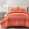 King size Scandinavian Chevron Orange White Stripe Reversible Cotton Quilt Set