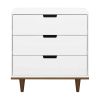 Modern Mid-Century Style 3-Drawer Dresser Chest in White Walnut Wood Finish