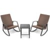3 Pieces Patio Rattan Rocking Furniture Set-Brown
