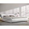 King Modern White Faux Leather Upholstered Platform Bed Frame with Headboard