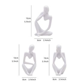 3pcs Abstract Villain Decorative Ornaments; Handmade Resin Handicrafts; Thinker Resin Statue Set - White