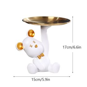 NORTHEUINS Resin Bear Empty Pocket House Entry Decoration Tray Keys Receiver Storage Figurines for Interior Home Object Statues - White