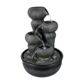 15.7inches Indoor Tabletop Water Fountain with Led Lights and Pump,Black - black