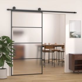 Sliding Door Frosted ESG Glass and Aluminum 40.4"x80.7" Black - Black