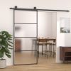 Sliding Door Frosted ESG Glass and Aluminum 35.4"x80.7" Black - Black
