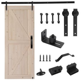 84x36 inch Sliding Barn Door with 6.6FT Barn Door Hardware Kit & Handle - As pic