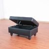Black Faux Leather Storage Ottoman Living Room Sofa - Black