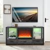 60 Inch Electric Fireplace Media TV Stand With Sync Colorful LED Lights-Dark rustic oak color - as Pic
