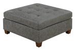 Living Room Furniture Tufted Cocktail Ottoman Antique Grey Breathable Leatherette 1pc Cushion Ottoman Seat Wooden Legs - as Pic