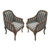 Upholstered Accent Armchair with Stripe Print and Nailhead trim; Set of 2; Gray and White - as Pic