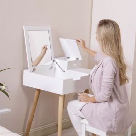 Wooden Vanity Desk Flip-top Dressing Mirror Writing table Computer Desk; White - white