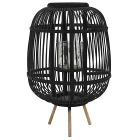 Freestanding Candle Lantern Holder Bamboo Black - Black