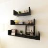 3 Black MDF U-Shaped Floating Wall Display Shelves Book/DVD Storage - Black