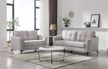 Callie Light Gray Velvet Fabric Sofa Loveseat Living Room Set