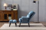 Soft Comfortable 1pc Accent Click Clack Chair with Ottoman Light Blue Fabric Upholstered Black Finish Legs Living Room Furniture - as Pic