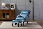 Soft Comfortable 1pc Accent Click Clack Chair with Ottoman Light Blue Fabric Upholstered Black Finish Legs Living Room Furniture - as Pic