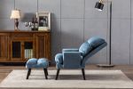 Soft Comfortable 1pc Accent Click Clack Chair with Ottoman Light Blue Fabric Upholstered Black Finish Legs Living Room Furniture - as Pic