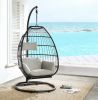 Oldi Patio Hanging Chair with Stand; Beige Fabric & Black Wicker - 45115