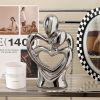 NORTHEUINS Ceramic Abstract Couple Statue European Figure Lover Figurines for Anniversary Collection Home Living Room Decoration - A