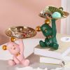 NORTHEUINS Resin Bear Empty Pocket House Entry Decoration Tray Keys Receiver Storage Figurines for Interior Home Object Statues - Green