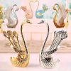 1pc; Coffee Dessert Spoon Set; Fruit Cake Coffee Tea Spoon; Swan Shaped Base Holder Cutlery Set; Zinc Alloy Metal Tableware - Golden - 16cmSwan Fork
