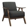 Modern Home Furniture Dark Gray Fabric Upholstered 1pc Accent Chair Cushion Back and Seat Walnut Finish Solid Rubber Wood Furniture - as Pic