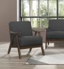 Modern Home Furniture Dark Gray Fabric Upholstered 1pc Accent Chair Cushion Back and Seat Walnut Finish Solid Rubber Wood Furniture - as Pic