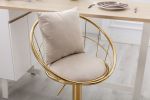 Off-White velvet bar chair, pure gold plated, unique design,360 degree rotation, adjustable height,Suitable for dinning room and bar,set of 2 - as Pic