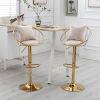 Off-White velvet bar chair, pure gold plated, unique design,360 degree rotation, adjustable height,Suitable for dinning room and bar,set of 2 - as Pic
