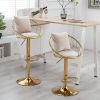 Off-White velvet bar chair, pure gold plated, unique design,360 degree rotation, adjustable height,Suitable for dinning room and bar,set of 2 - as Pic