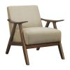 Modern Home Furniture Light Brown Fabric Upholstered 1pc Accent Chair Walnut Finish Wood Cushion Back and Seat Furniture - as Pic