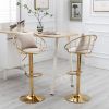 Off-White velvet bar chair, pure gold plated, unique design,360 degree rotation, adjustable height,Suitable for dinning room and bar,set of 2 - as Pic