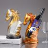 NORTHEUINS Resin Horse Head Wine Rack Figurines Interior Bottle Holder Storage Ornaments Home Living Room Tabletop Decorations - Golden