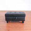 Black Faux Leather Storage Ottoman Living Room Sofa - Black