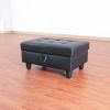 Black Faux Leather Storage Ottoman Living Room Sofa - Black
