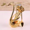 1pc; Coffee Dessert Spoon Set; Fruit Cake Coffee Tea Spoon; Swan Shaped Base Holder Cutlery Set; Zinc Alloy Metal Tableware - Golden - 16cmSwan Fork