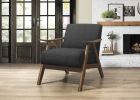 Modern Home Furniture Dark Gray Fabric Upholstered 1pc Accent Chair Cushion Back and Seat Walnut Finish Solid Rubber Wood Furniture - as Pic