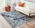 Shifra Luxury Area Rug in Gray with Navy Blue Abstract Design - as Pic
