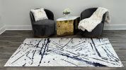 Shifra Luxury Area Rug in Gray with Navy Blue Abstract Design - as Pic