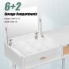 43.3" Classic Wood Makeup Vanity Set with Flip-top Mirror and Stool, Dressing Table with Three Drawers and storage space, White - as Pic