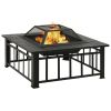 Garden Fire Pit with Poker 31.9"x31.9"x18.5" XXL Steel - Black