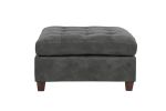Living Room Furniture Tufted Cocktail Ottoman Antique Grey Breathable Leatherette 1pc Cushion Ottoman Seat Wooden Legs - as Pic